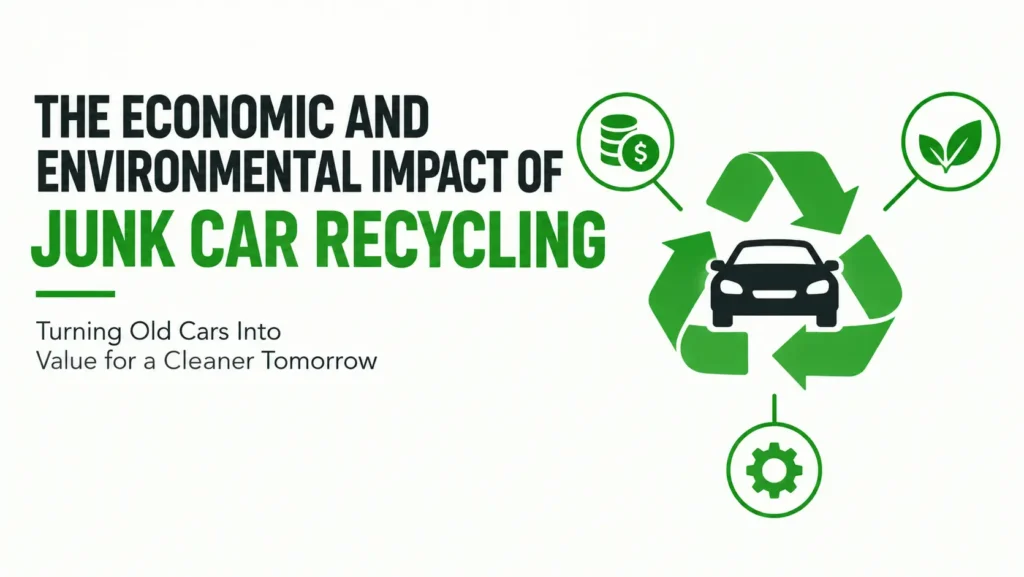 Infographic about junk car recycling showing how old vehicles can be recycled to create economic value and support a cleaner environment.