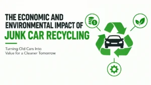 Infographic about junk car recycling showing how old vehicles can be recycled to create economic value and support a cleaner environment.
