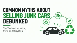 Infographic about junk cars debunked, highlighting common myths about selling junk cars and explaining the value of parts, recycling, and damaged vehicles.