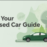 Sell my leased car guide illustration with green car and key showing lease buyout and car selling process