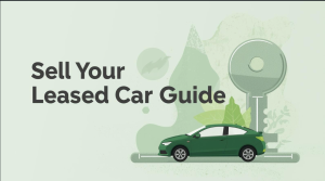 Sell my leased car guide illustration with green car and key showing lease buyout and car selling process