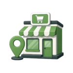 Storefront and location pin vector representing a local Savannah workplace.